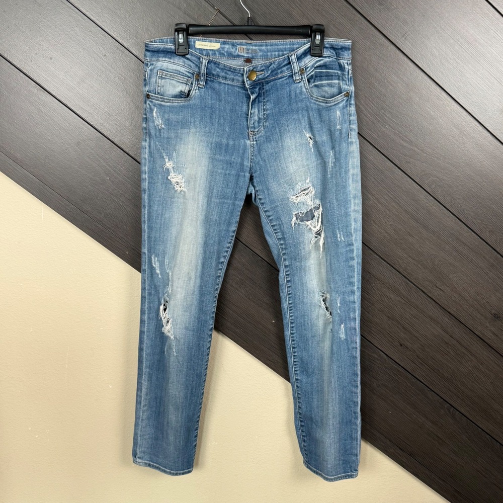 KUT From The Kloth Catherine Women's Size 10 Boyfriend Jeans Distressed Blue